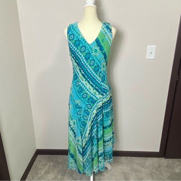 Vintage Y2K Dressbarn Asymmetrical Colorful Flowy Fairycore Midi Dress Size 10 - Picture 2 of 16